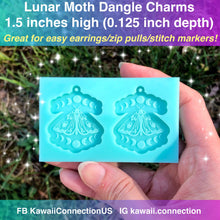 Load image into Gallery viewer, 1.5 inches PAIR of Lunar Moth w Moon Phases Silicone Mold for Resin Dangle Charm Earrings Pendant Stitch Markers Zipper Pull DIY
