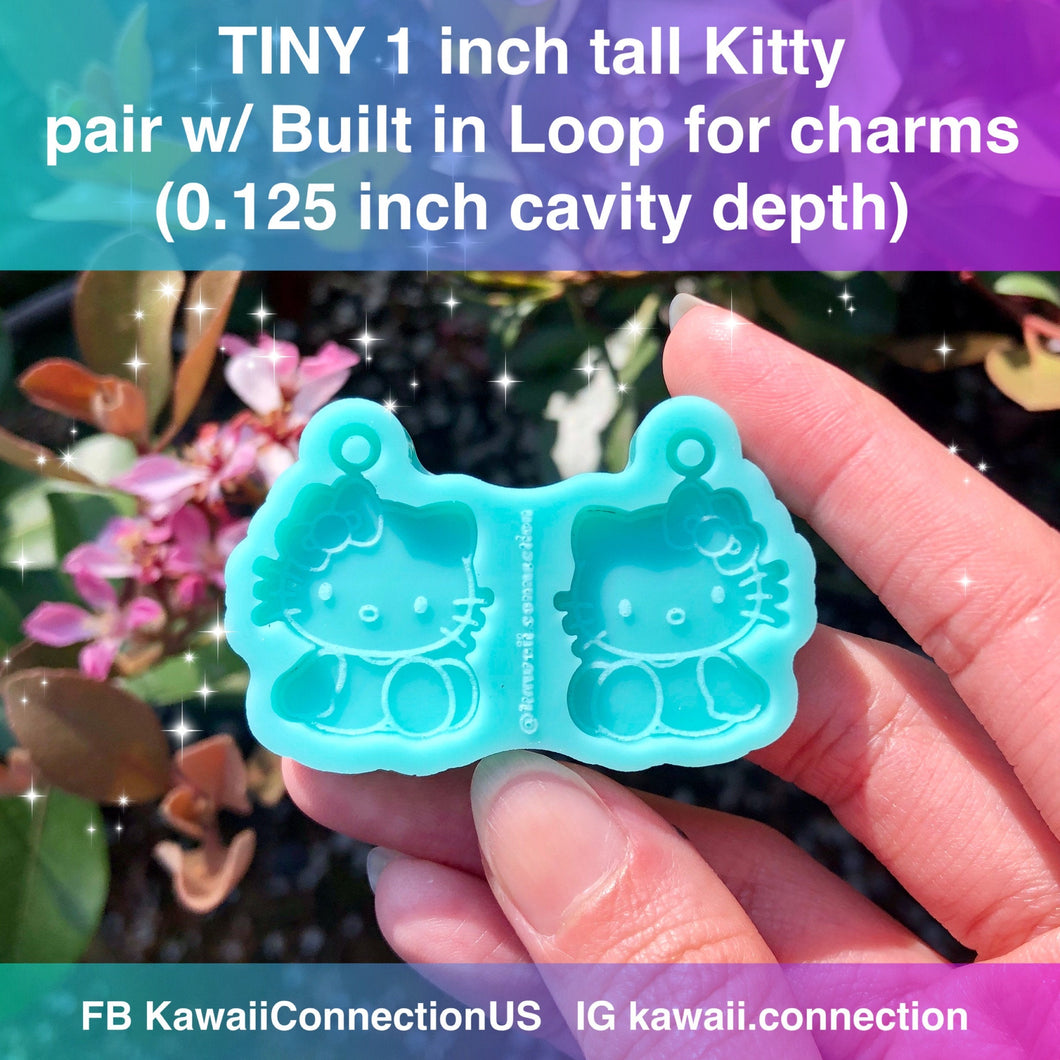 TINY 1 inch Pair of Kitty (0.125 inch deep) Shiny Silicone Mold for Resin Deco Charms Dangle Earrings Pendants Stitch Markers DIY