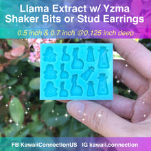 Load image into Gallery viewer, MEDIUM Set 2.5 inch high Llama Extract Potion Bottle Shaker + TINY 0.5&amp;0.7 inch Bits Silicone Mold for Resin Craft Keychain Charms DIY
