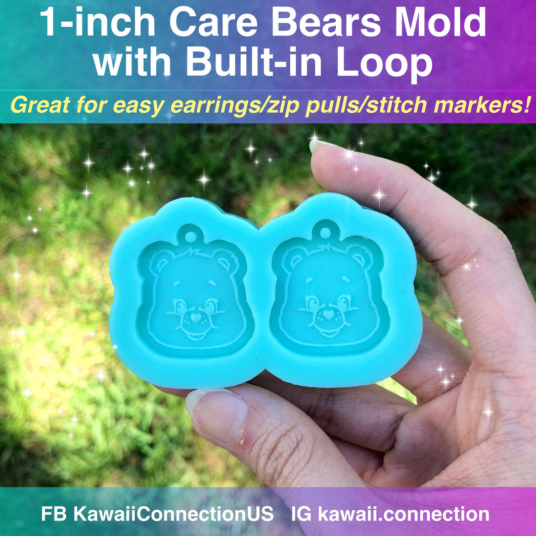 1 inch or 1.5 inch PAIR of Shiny Care Bears Detailed Design Silicone Mold for Custom Resin Dangle Earrings Charms Zip Pull Stitch Marker
