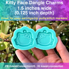 Load image into Gallery viewer, 1.5 inch Pair of Kitty Face (0.125 inch deep) Shiny Silicone Mold for Resin Dangly Earrings Charms Stitch Markers Zip Pull Pendants
