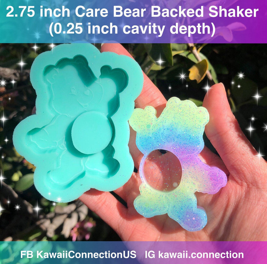 2.75 inch Shiny Care Bear Backed Shaker Detailed Design Silicone Mold for Custom Nostalgia Resin Bag or Key Charms