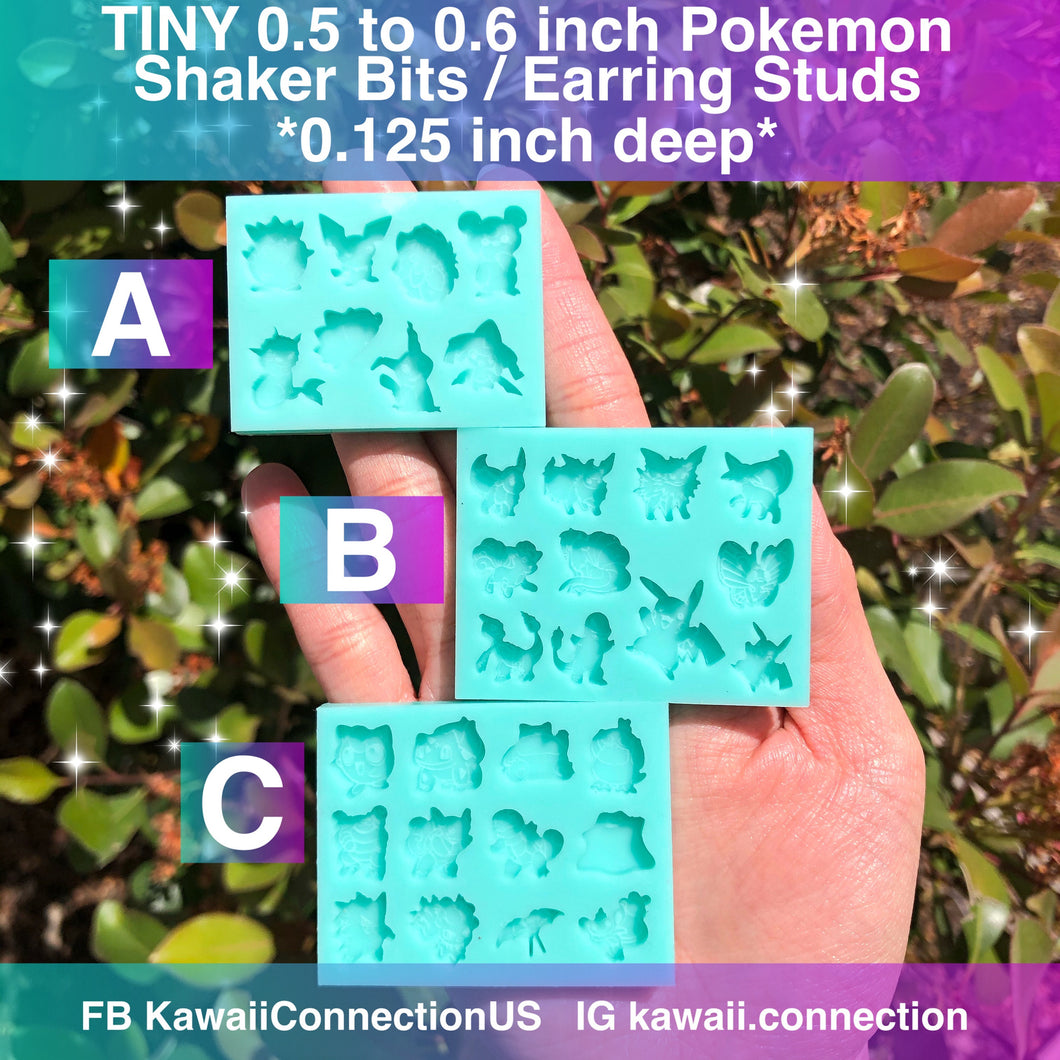 TINY 0.5 inch Pokemon (3 Palettes w 26 characters to Choose From) Game Shaker Bits or Little Earring Studs Silicone Mold for Resin Charms