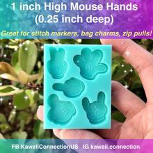 Load image into Gallery viewer, SMALL 1 inch (0.25inch deep) MOUSE HANDS Peace Rock On Thumbs Up Silicone Mold for Resin Dangle Charms Stitch Markers Zip Pull Earrings
