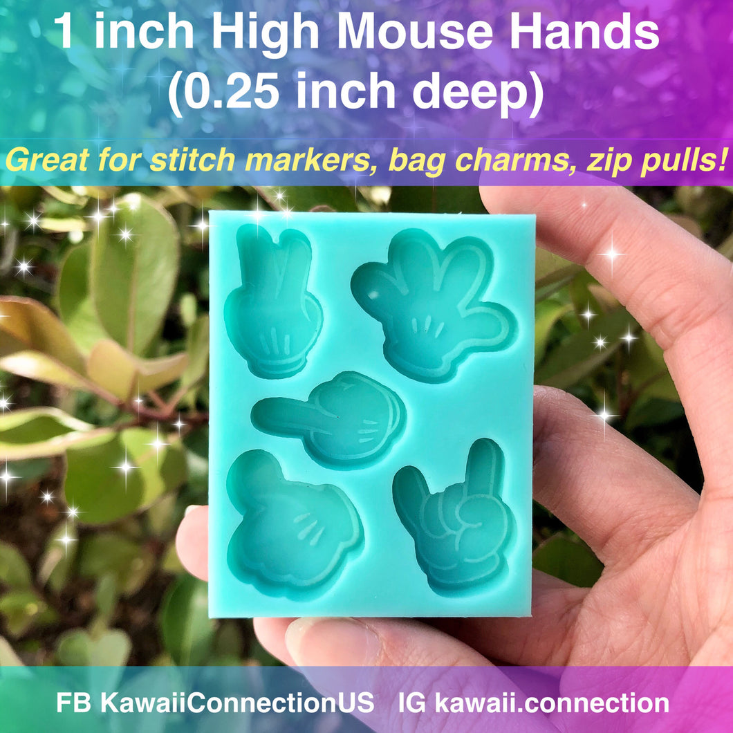 SMALL 1 inch (0.25inch deep) MOUSE HANDS Peace Rock On Thumbs Up Silicone Mold for Resin Dangle Charms Stitch Markers Zip Pull Earrings