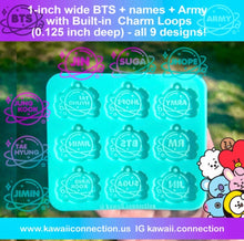 Load image into Gallery viewer, BTS Army TINY 0.5inch Shaker Bits/ Earring Studs or 1-inch wide Charms with Loop (0.125 inch deep)K-Pop Silicone Mold for Resin
