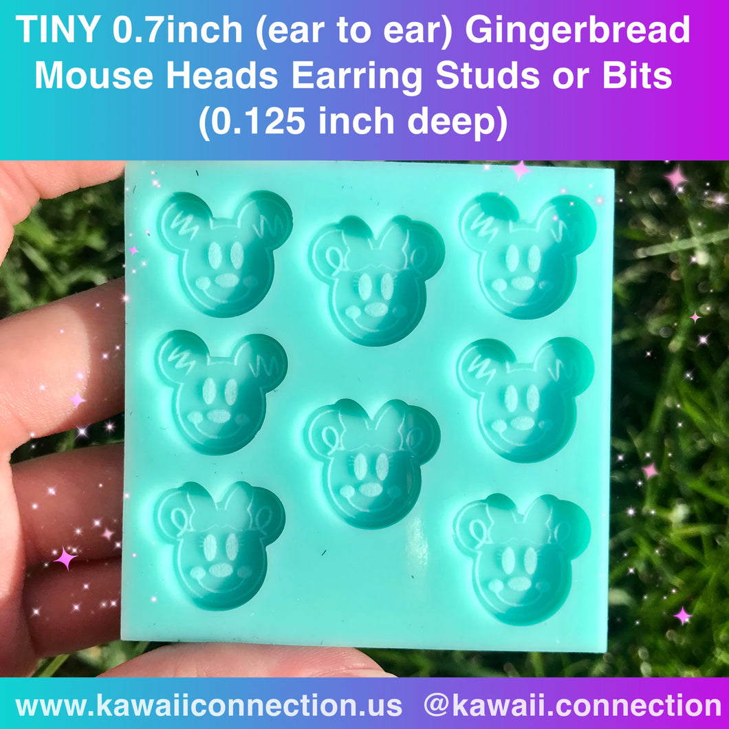 TINY 0.7inc (ear to ear) Gingerbread Mouse HEAD Silicone Mold for Shaker Bits or Earring Studs for Resin, Clay for Christmas Holiday Crafts