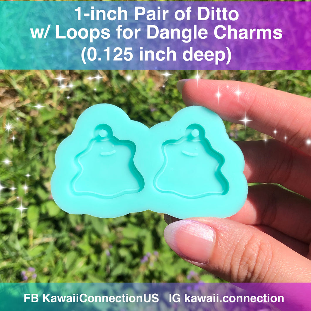 1 inch (0.125 inch deep) Ditto Ghost Blob Pokemon with Loop for Dangle Earrings Charms Silicone Mold for Custom Resin Deco Cabochons Stitch Marker Scrunchie Deco
