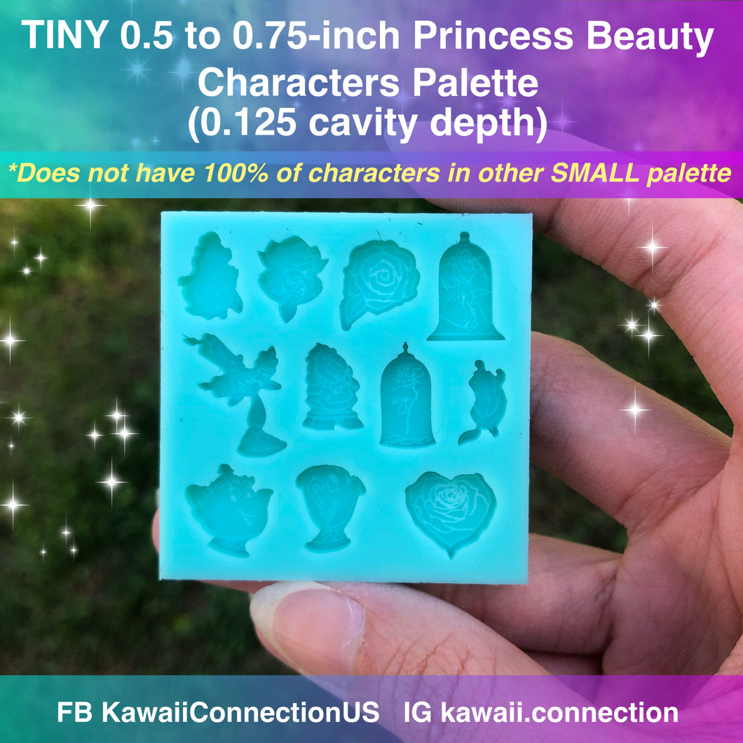 TINY 0.5 inch to 0.75 inch mixed sizes Princess Beauty & Beast Shaker Bits or Earring Studs Silicone Mold (0.125 inch deep) - character featured differ from SMALL Palette