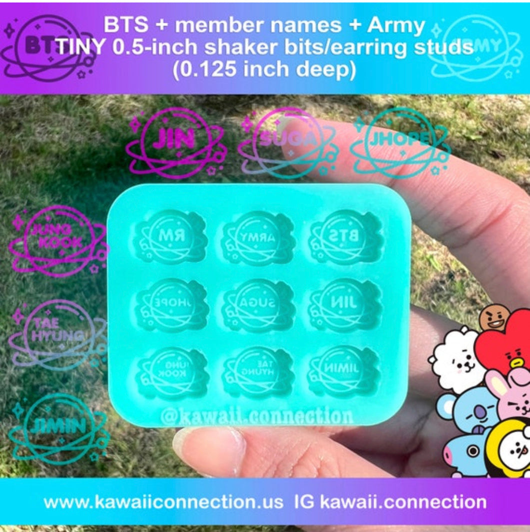 BTS Army 1-inch wide Charms with Loop or TINY 0.5inch Shaker Bits/ Earring Studs (0.125 inch deep)K-Pop Silicone Mold for Resin