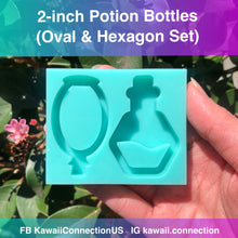 Load image into Gallery viewer, 2-inch tall Potion Bottles (4 designs) Backed Shaker Silicone Mold for Custom Resin Bag and Key Charms for Valentines and Love Pieces

