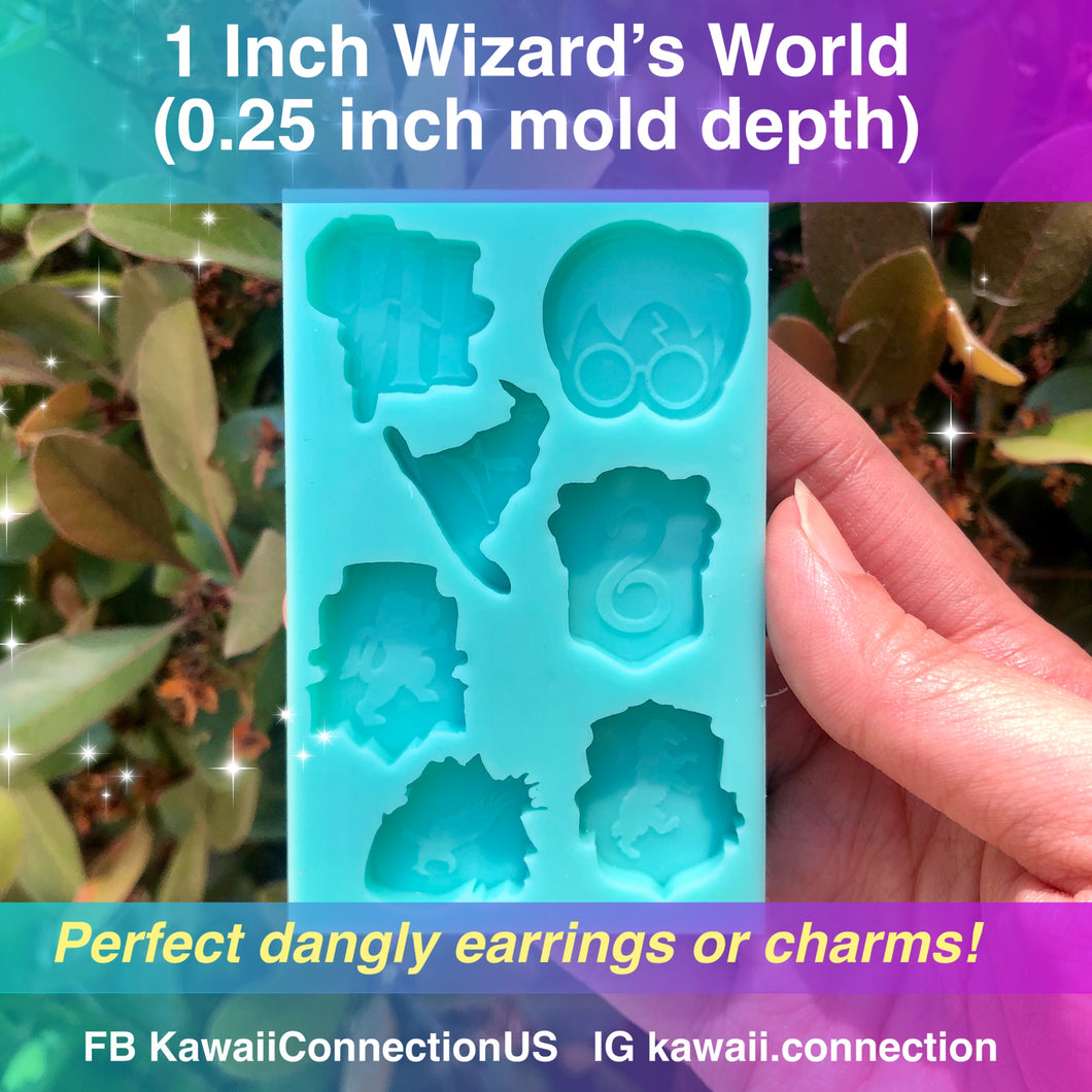 1 inch (0.25 inch deep) Wizards Magic Detailed Designs  Silicone Mold Palette for Custom Resin Deco Charms Cabochons Stitch Markers and Earrings