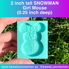 Load image into Gallery viewer, 2-inch tall (0.25inch deep) Snowman Mouse Girl and/or Boy Silicone Mold for Resin, Clay for Christmas Holiday Crafts
