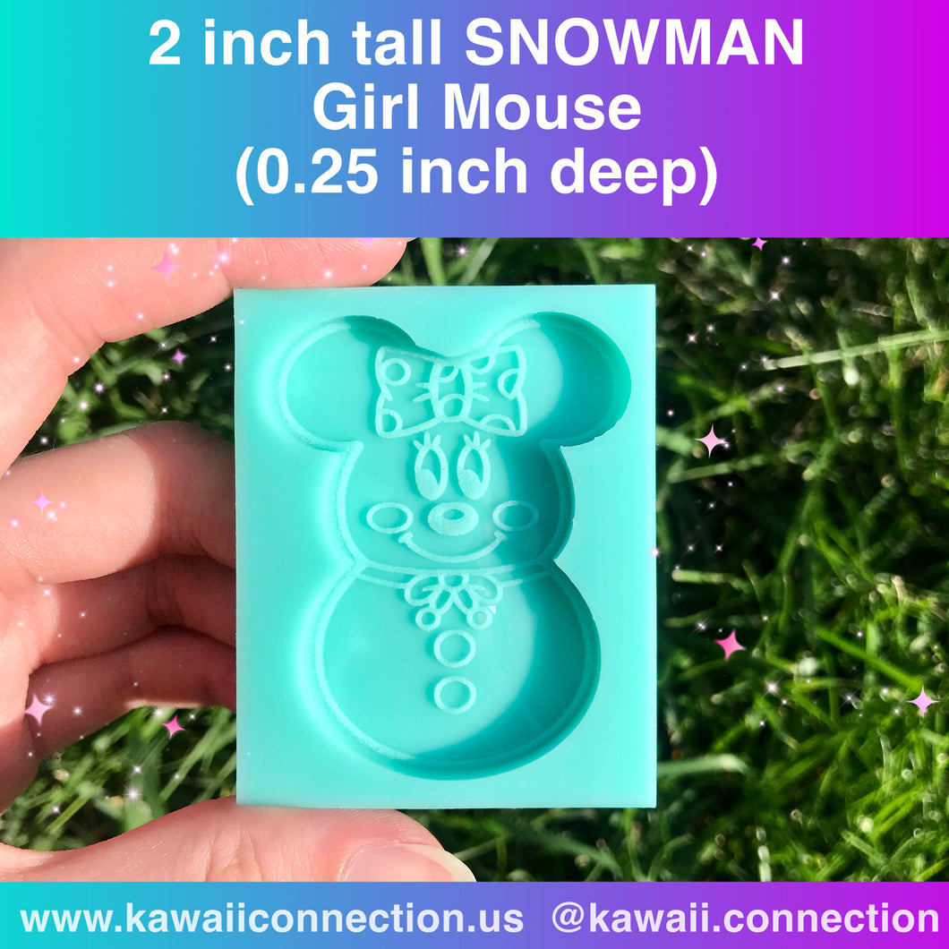 2-inch tall (0.25inch deep) Snowman Mouse Girl and/or Boy Silicone Mold for Resin, Clay for Christmas Holiday Crafts