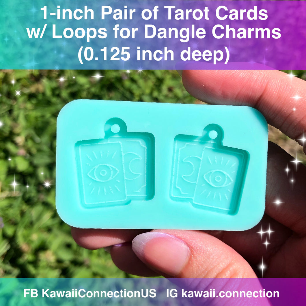1 inch Tarot Cards (0.125 inch deep) w Loop for Dangle Earrings or Charms for Halloween - Shiny Silicone Mold for Resin