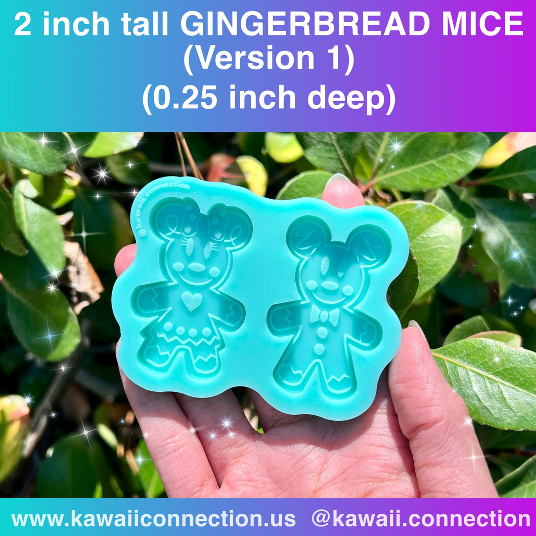 2-inch Tall (0.25 inch deep) *2 DESIGN CHOICES* Gingerbread Girl + Boy Mouse Head Silicone Mold for Custom Resin, Clay for Christmas Holiday Charms