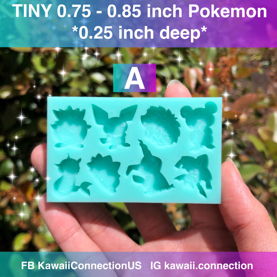 TINY 0.75 inch at 0.25 inch thick Pokemon (3 Palettes w 26 characters to Choose From) Game  Silicone Mold for Dangle Earrings Resin Charms