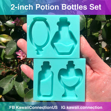 Load image into Gallery viewer, 2-inch tall Potion Bottles (4 designs) Backed Shaker Silicone Mold for Custom Resin Bag and Key Charms for Valentines and Love Pieces
