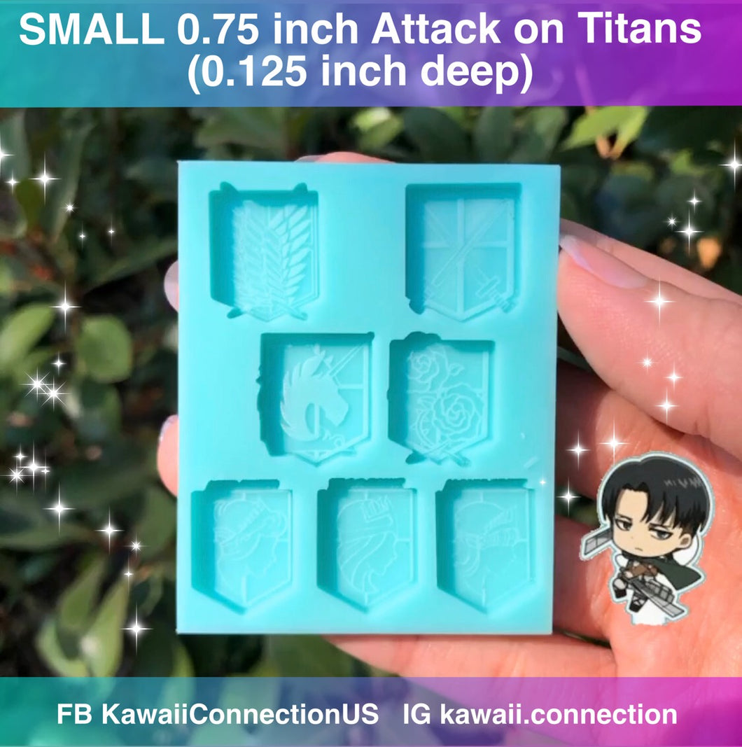TINY 0.75 inch tall (0.125 inch deep) AoT Attack on Titan Logos/ Emblems/ Badges - Wings of Freedom Scouts, MP, Garrison Regiments, Walls of Rose, Maria, Sina Silicone Mold for Resin Bag or Key Charm