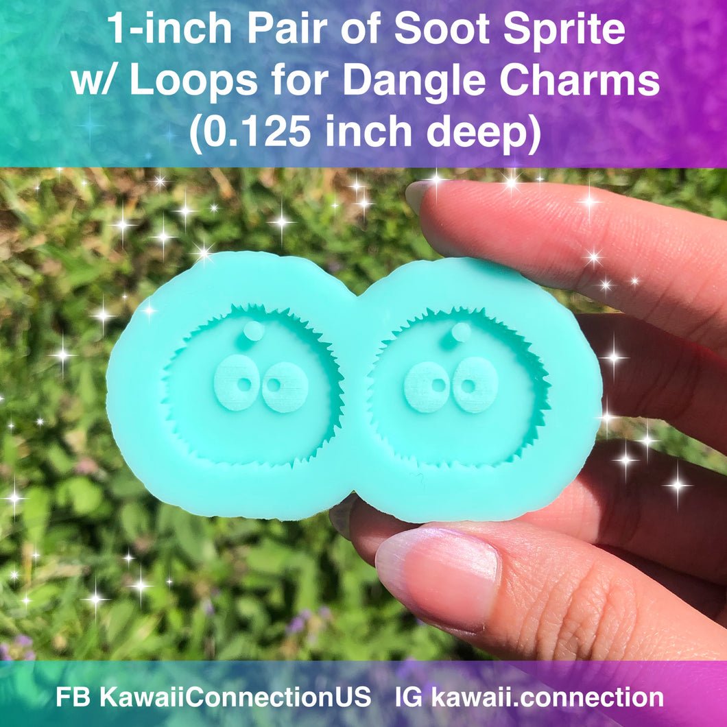 1 inch Pair (0.125 inch deep) Soot Sprite Earrings w Loop from Ghibli's Spirited Away Silicone Mold Palette for Resin Plaster Wax Melts Charms DIY