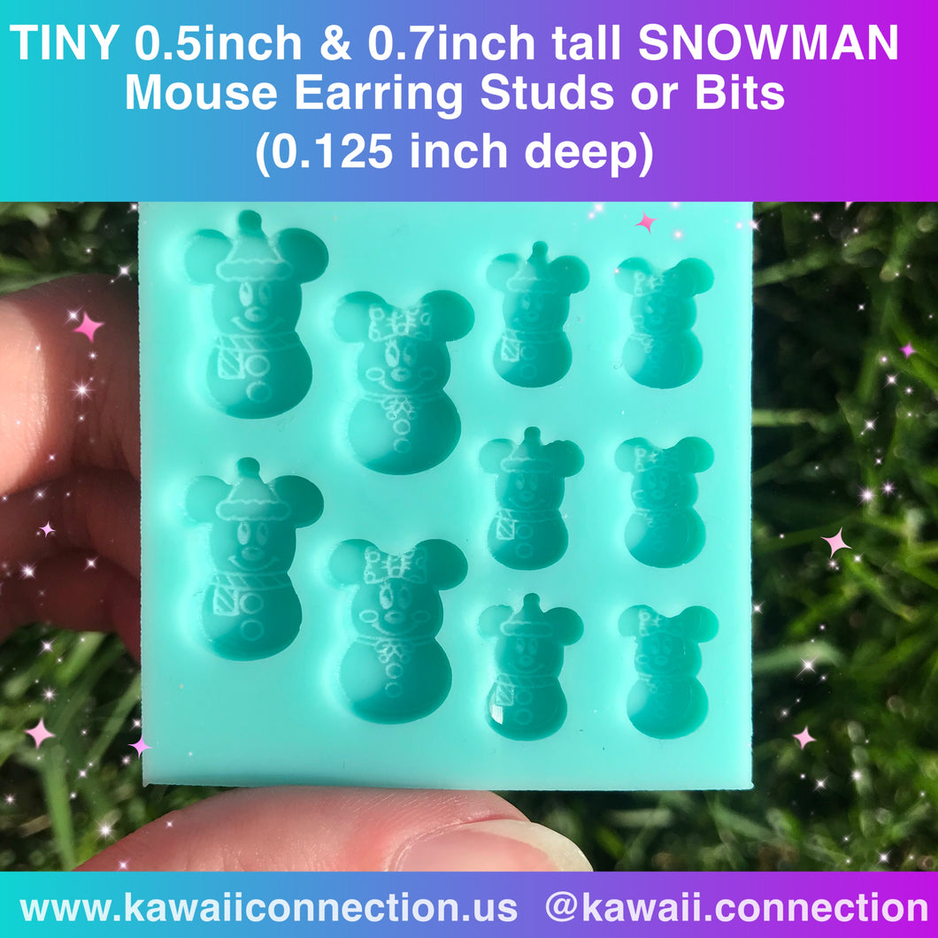 TINY 0.5inch & 0.7inch tall Snowman Mouse Detailed Silicone Mold for Shaker Bits or Earring Studs for Resin, Clay for Christmas Holiday Crafts