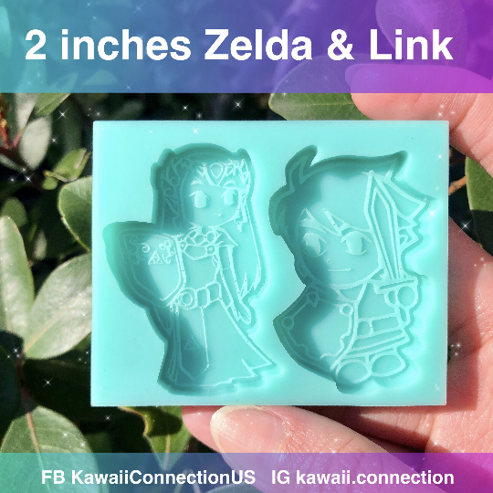 2 inches high Princess Zelda + Link Silicone Mold for Resin Deco Bag Key Charms DIY